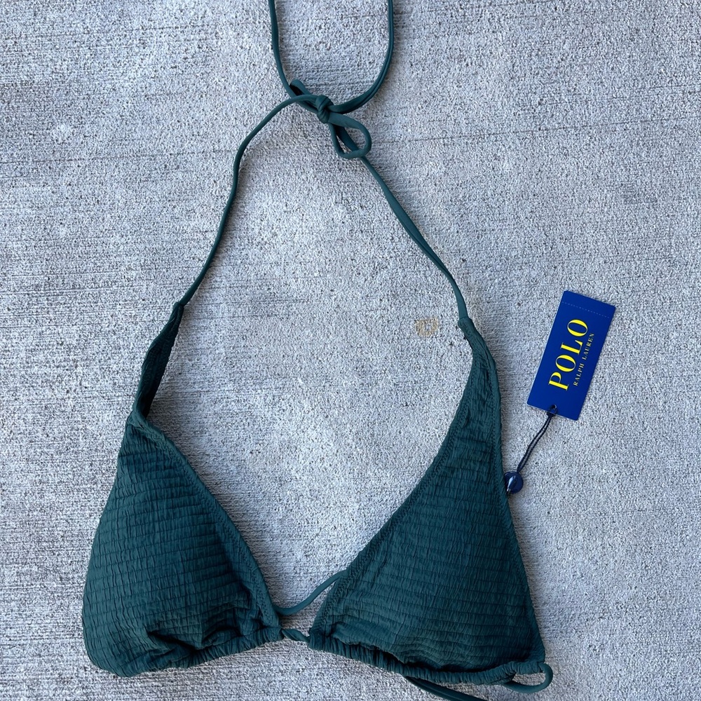 Polo Ralph Lauren ruched smocked triangle bikini top dark forest greenCOPY